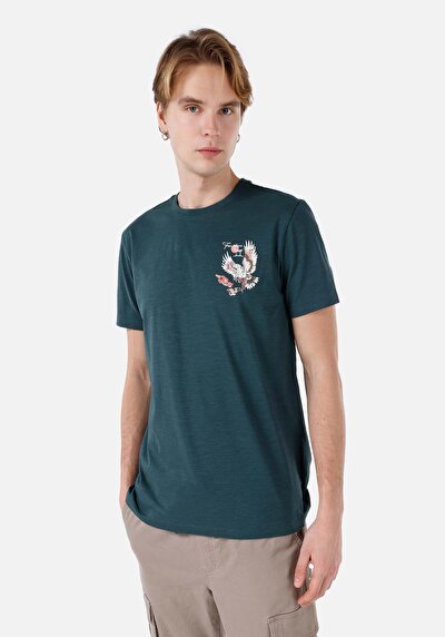 صورة من   رقبة مستديرة مستقيم رجالي أخضر كم قصير تي شيرت