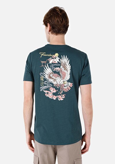 صورة من رقبة مستديرة مستقيم رجالي أخضر كم قصير تي شيرت