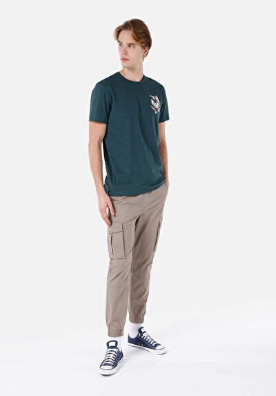 صورة من رقبة مستديرة مستقيم رجالي أخضر كم قصير تي شيرت