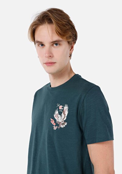 صورة من رقبة مستديرة مستقيم رجالي أخضر كم قصير تي شيرت