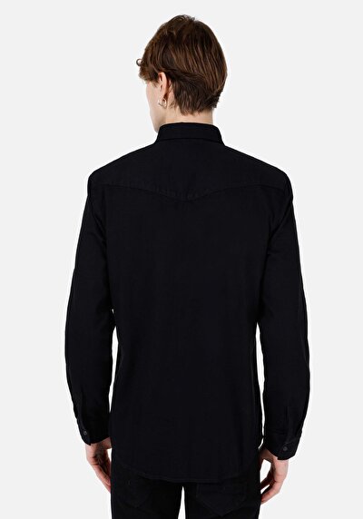 صورة من ياقة كلاسيكية رجالي أزرق كم طويل قميص