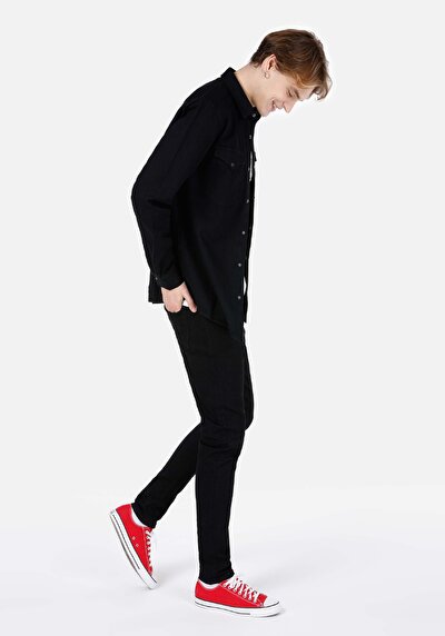 صورة من ياقة كلاسيكية رجالي أزرق كم طويل قميص