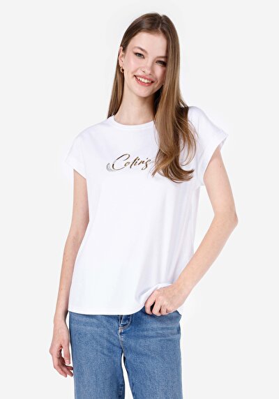 صورة من أبيض للنساء تي شيرت بأكمام قصيرة