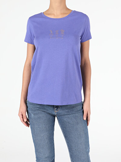 اعرض التفاصيل لـ أرجواني للنساء تي شيرت بأكمام قصيرة