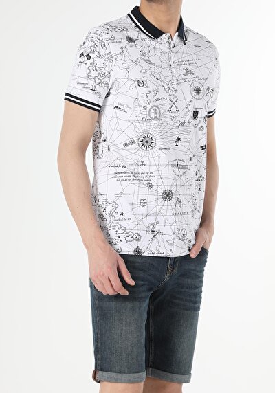 اعرض التفاصيل لـ أبيض للرجال قميص بولو  كم قصير