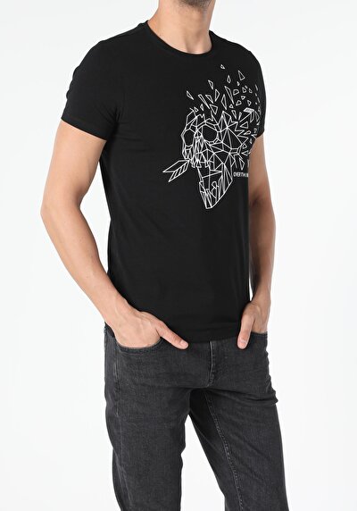 اعرض التفاصيل لـ أسود للرجال تي شيرت بأكمام قصيرة