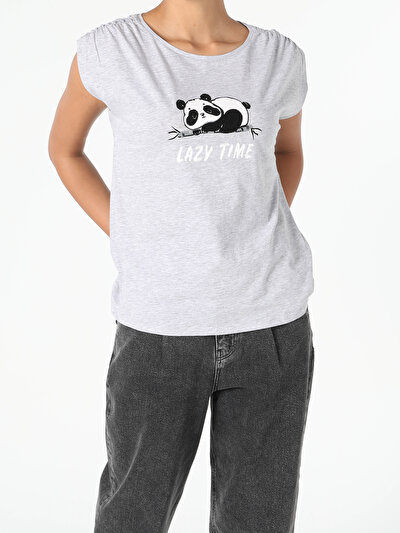 اعرض التفاصيل لـ رمادي للنساء تي شيرت بأكمام قصيرة