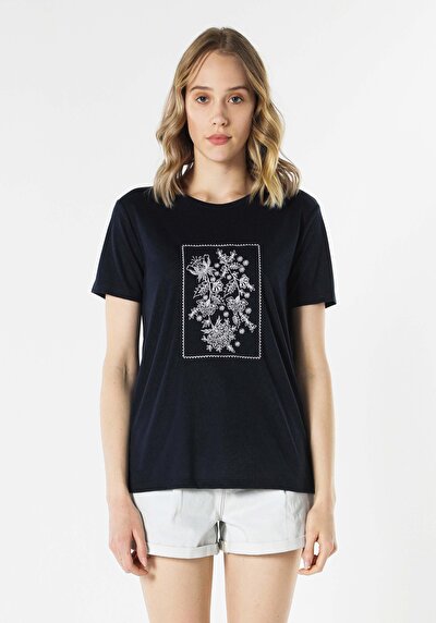 اعرض التفاصيل لـ أزرق بحري للنساء تي شيرت بأكمام قصيرة