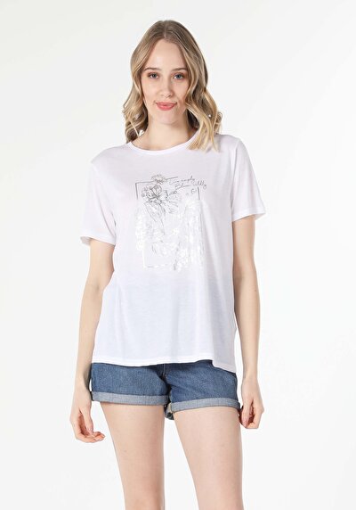 اعرض التفاصيل لـ أبيض للنساء تي شيرت بأكمام قصيرة