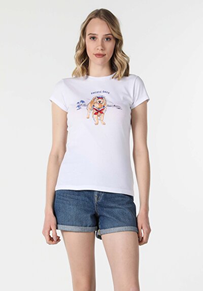 اعرض التفاصيل لـ أبيض للنساء تي شيرت بأكمام قصيرة