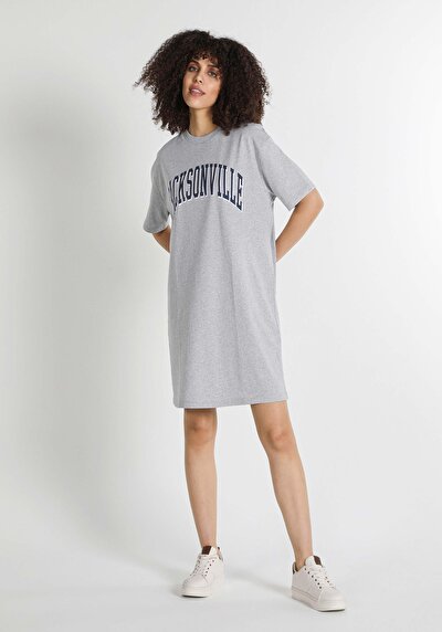 صورة من كومفورت فيت مطبوعة نسائية رمادي قصيرة الأكمام فستان