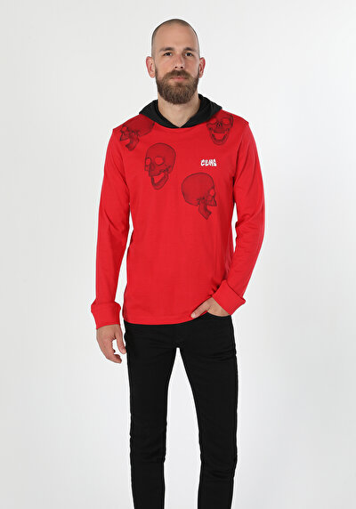 اعرض التفاصيل لـ   رقبة مستديرة مستقيم رجالي أحمر كم طويل تي شيرت