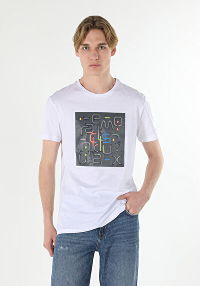 اعرض التفاصيل لـ أبيض للرجال تي شيرت بأكمام قصيرة