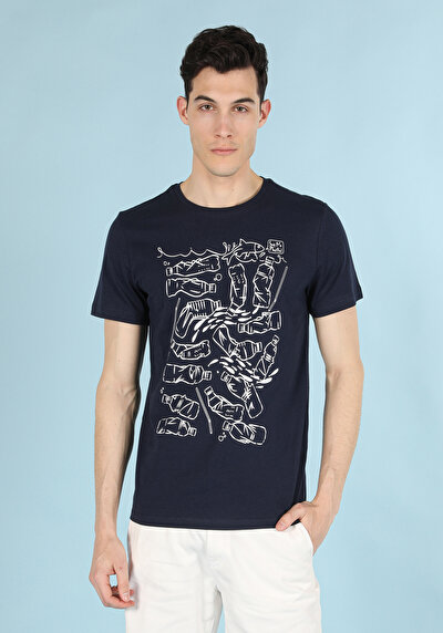 اعرض التفاصيل لـ أزرق بحري للرجال تي شيرت بأكمام قصيرة