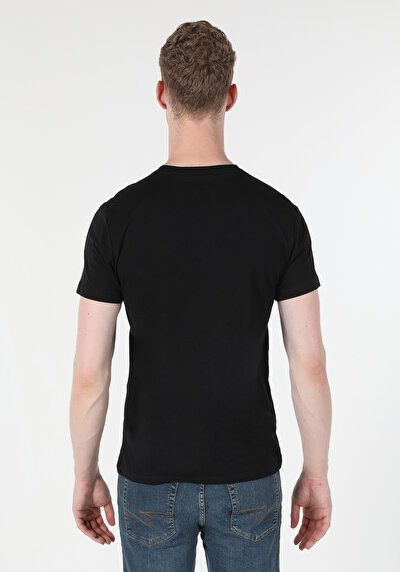 اعرض التفاصيل لـ أسود للرجال تي شيرت بأكمام قصيرة