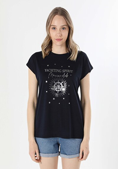 اعرض التفاصيل لـ أزرق بحري للنساء تي شيرت بأكمام قصيرة