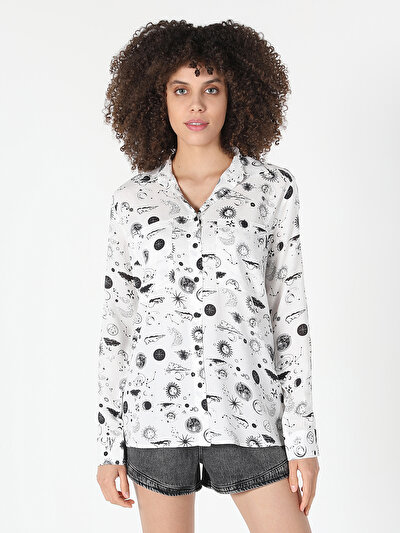 اعرض التفاصيل لـ أبيض للنساء قميص  كم طويل