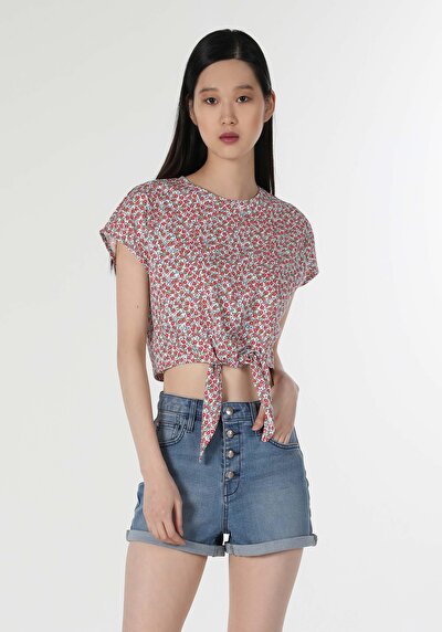 صورة من متعدد الألوان للنساء تي شيرت بأكمام قصيرة