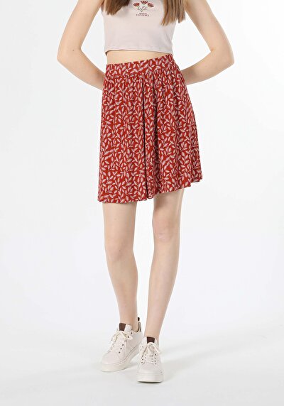 اعرض التفاصيل لـ تنوب عادي مطبوع تنورة نسائية بنية