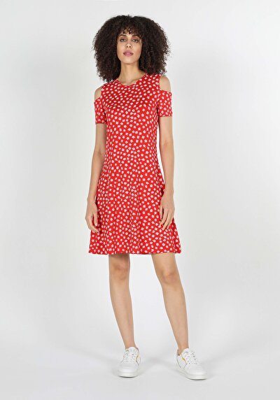 اعرض التفاصيل لـ   زهري نسائي أحمر فستان قصير الأكمام