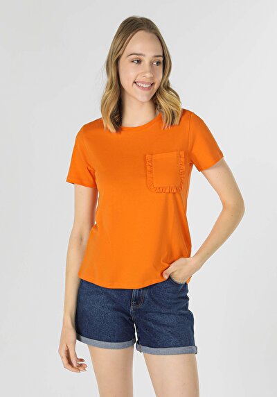 اعرض التفاصيل لـ برتقالي للنساء تي شيرت بأكمام قصيرة