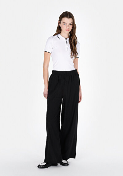 صورة من   خصر عالي ساق واسعة نسائي بنطلون أسود