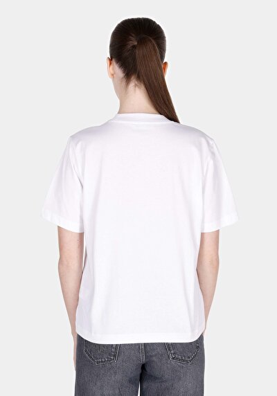 صورة من رقبة مستديرة مطبوعة نسائية أبيض قصيرة أكمام تي شيرت