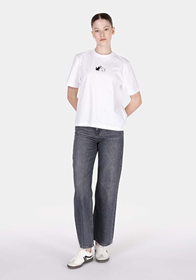 اعرض التفاصيل لـ   رقبة مستديرة مطبوعة نسائية أبيض قصيرة أكمام تي شيرت