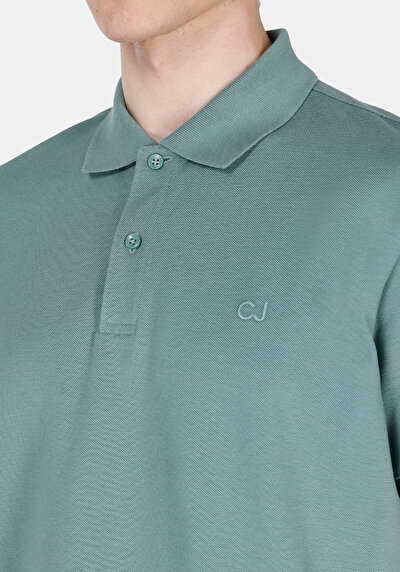 صورة من بولو الرقبة مستقيم رجالي أخضر كم قصير تي شيرت