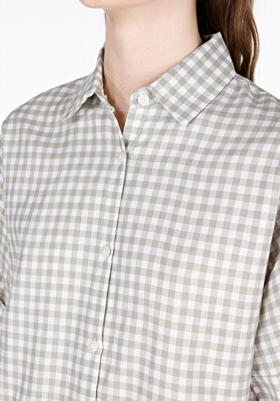 اعرض التفاصيل لـ قميص عادي رقبة متقلب قميص نسائي أخضر رول أب