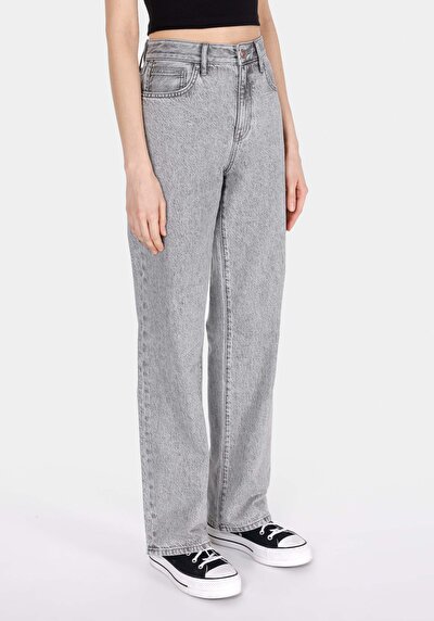 صورة من مستقيم الخصر كامل الطول للنساء جينز نيلي غامق