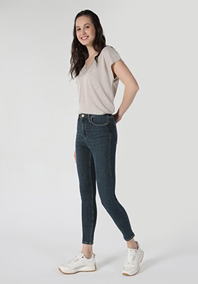 اعرض التفاصيل لـ ضيق  خصر عالي ضيق الساق نسائي نيلي جينز