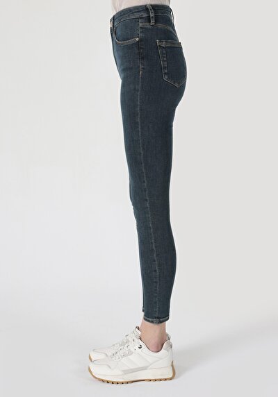 اعرض التفاصيل لـ ضيق  خصر عالي ضيق الساق نسائي نيلي جينز