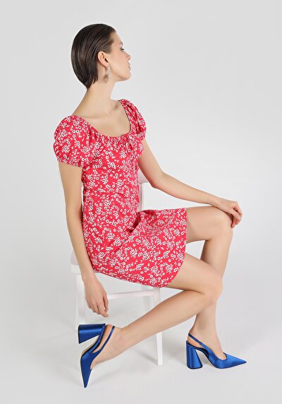 اعرض التفاصيل لـ  عادي أزهار نسائي متعدد الألوان فستان قصير الأكمام