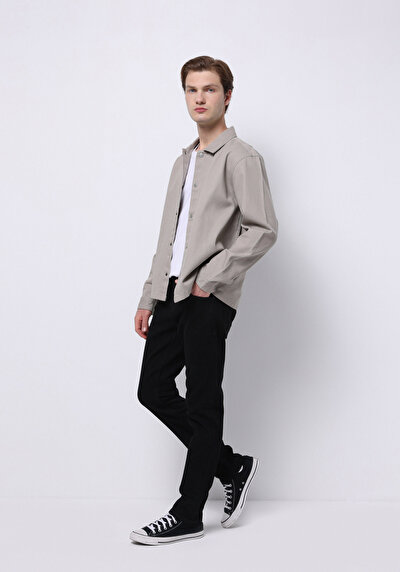 صورة من مستقيم خصر منخفض مستقيم الساق الجينز الأسود للرجال