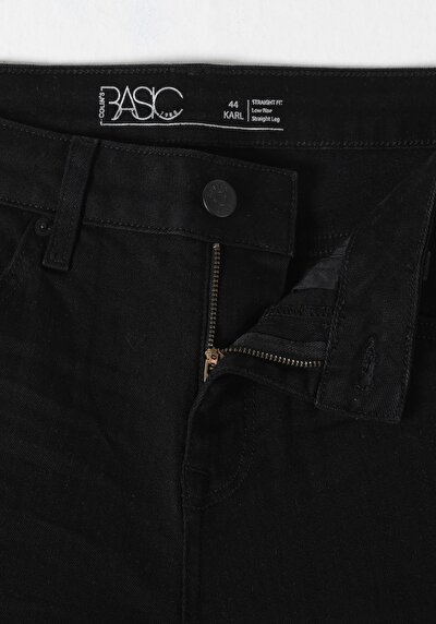 اعرض التفاصيل لـ مستقيم  خصر منخفض مستقيم الساق الجينز الأسود للرجال