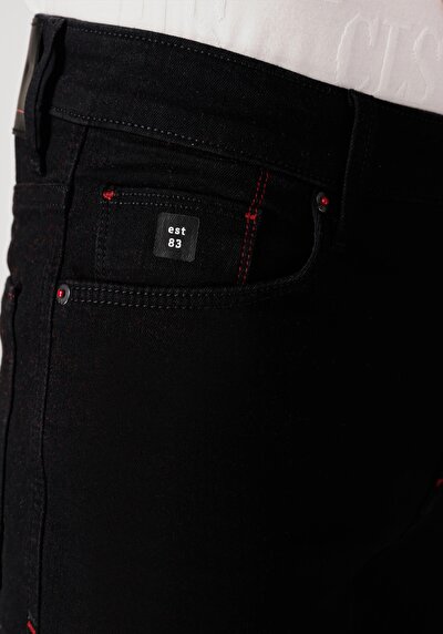 اعرض التفاصيل لـ Skinny Fit Rise Waist ساق ضيقة جينز أسود للرجال