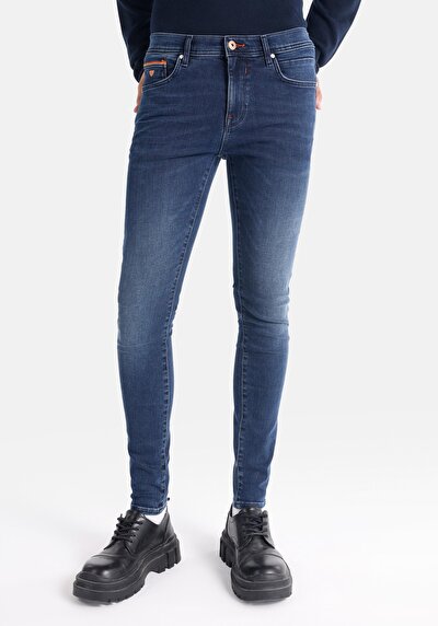 صورة من ضيق خصر منخفض ضيق الساق للرجال بنطلون جينز نيلي غامق