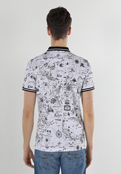 صورة من بولو ياقة مطبوعة للرجال أبيض بأكمام قصيرة تي شيرت