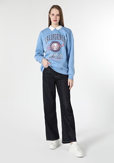 صورة من   خصر عالي ساق عريضة نسائي جينز أسود