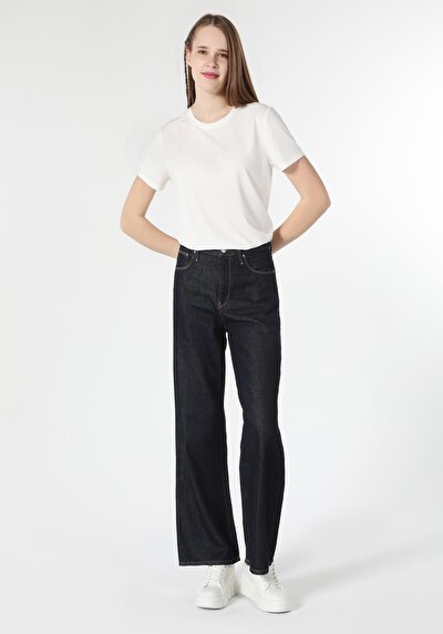 اعرض التفاصيل لـ   خصر عالي ساق عريضة نسائي جينز أسود