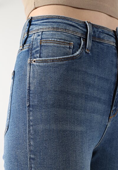 اعرض التفاصيل لـ ضيق  خصر عالي ضيق الساق نسائي نيلي جينز