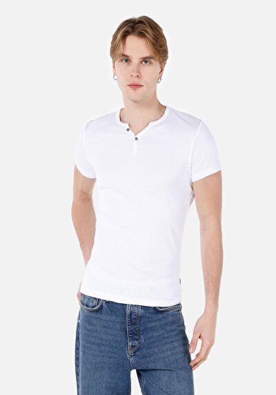 صورة من ضيق قصة رقبة مستقيمة رجالي أبيض كم قصير تي شيرت