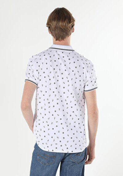 صورة من بولو ياقة مطبوعة للرجال أبيض بأكمام قصيرة تي شيرت