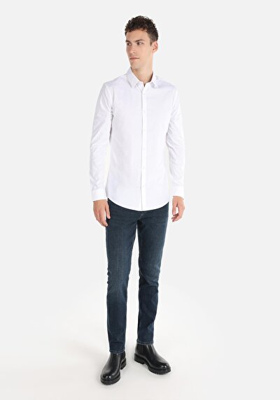 اعرض التفاصيل لـ قميص   رقبة مستقيم قميص أبيض بأكمام طويلة للرجال