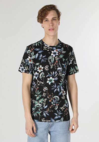 صورة من   رقبة مستديرة مطبوعة رجالي متعدد الألوان كم قصير تي شيرت