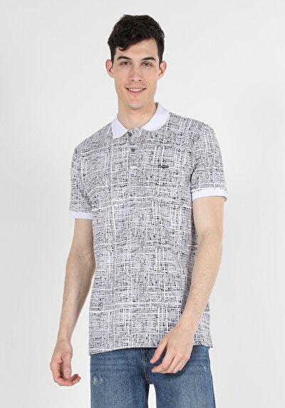 صورة من   بولو ياقة مطبوعة للرجال أبيض بأكمام قصيرة تي شيرت