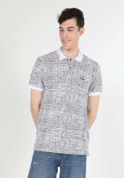 اعرض التفاصيل لـ   بولو ياقة مطبوعة للرجال أبيض بأكمام قصيرة تي شيرت