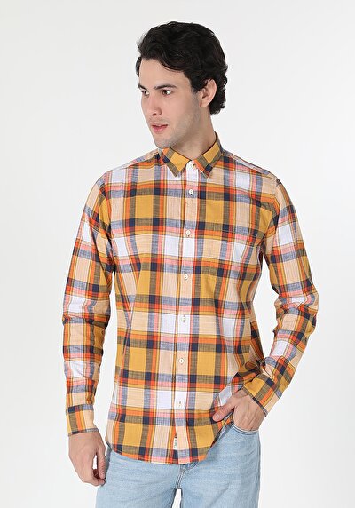 اعرض التفاصيل لـ قميص عادي رقبة منقوشة رجالي ساري كم طويل قميص