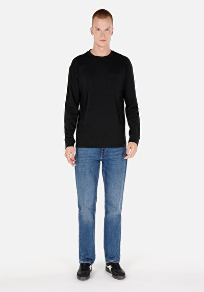 اعرض التفاصيل لـ   رقبة مستديرة مستقيم رجالي أسود كم طويل تي شيرت